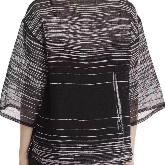 EILEEN FISHER BLACK ILLUSION ORGANIC LINEN MESH BATEAU NECK TOP Sz  S/P $218 NWT - Picture 2 of 9